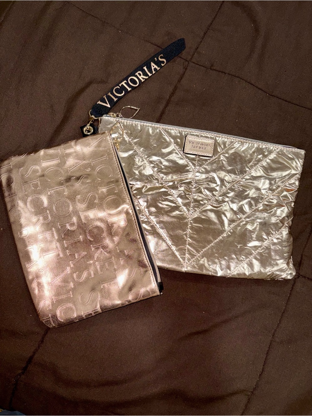 Victoria's Secret Metallic Cosmetic Pouch Duo in Rose Gold